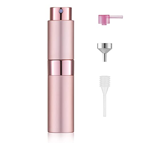 Toureal Botella de spray de perfume de aluminio de 8 ml, recargable, vacía y recargable, para hombres y mujeres, para viajes (rosa)